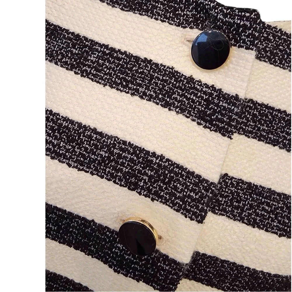 TALBOTS Tweed Woven Blazer Jacket 8 Ladies Cream Black Striped Work Career Coat - Picture 13 of 14
